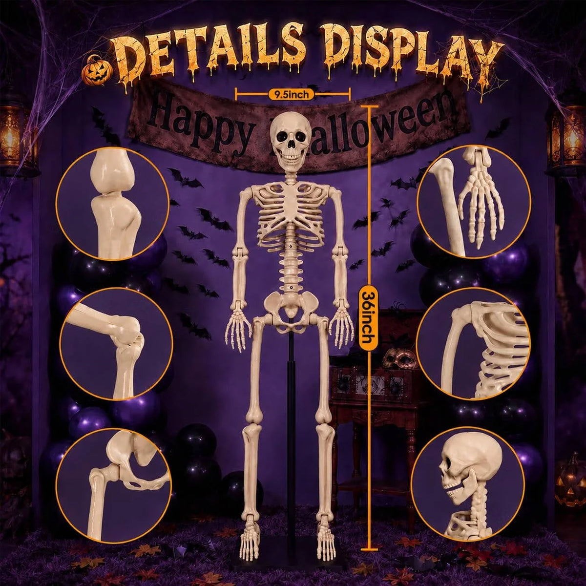 Skeleton Decoration 36-Inch Poseable Weather-Resistant