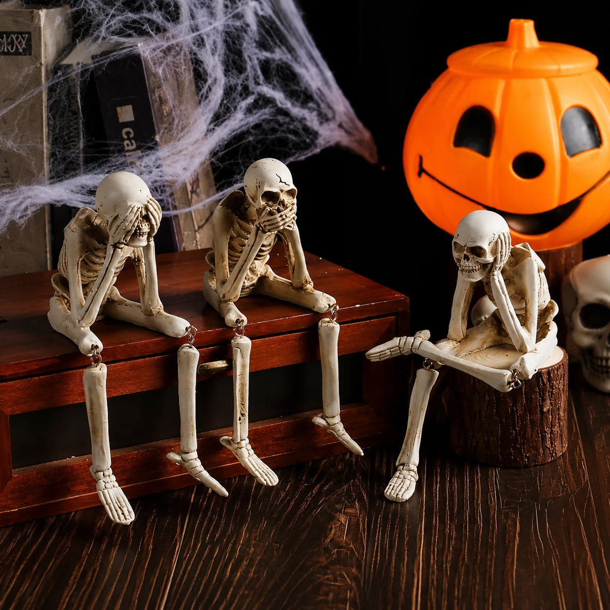 Skeleton Figurine Set of 3 Resin Vintage Finish