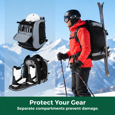 Ski Backpack 65L Boot & Helmet Compartments Padded Straps