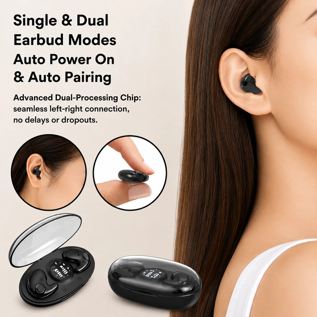 Sleep Headphones Ultra-Flat In-Ear Bluetooth Charging Case Included