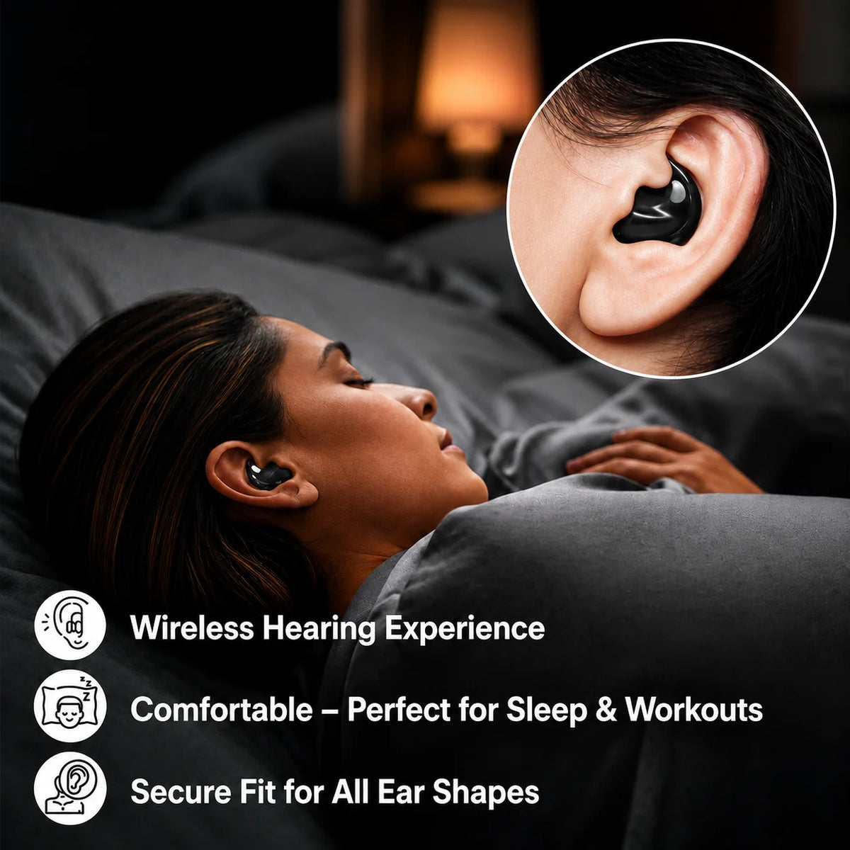 Sleep Headphones Ultra-Flat In-Ear Bluetooth Charging Case Included