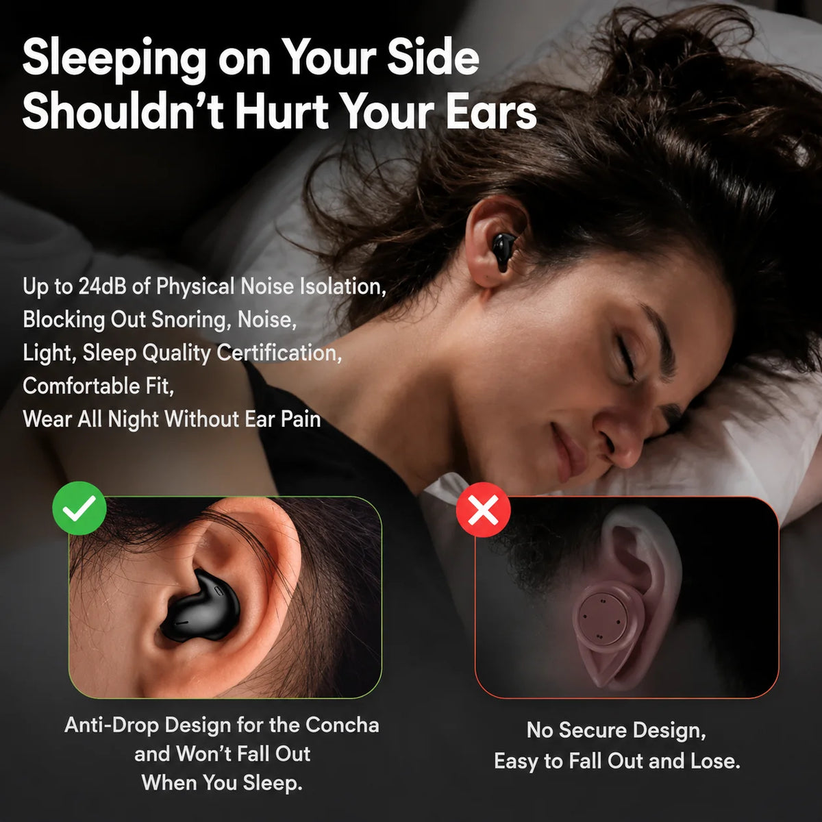 Sleep Headphones Ultra-Flat In-Ear Bluetooth Charging Case Included