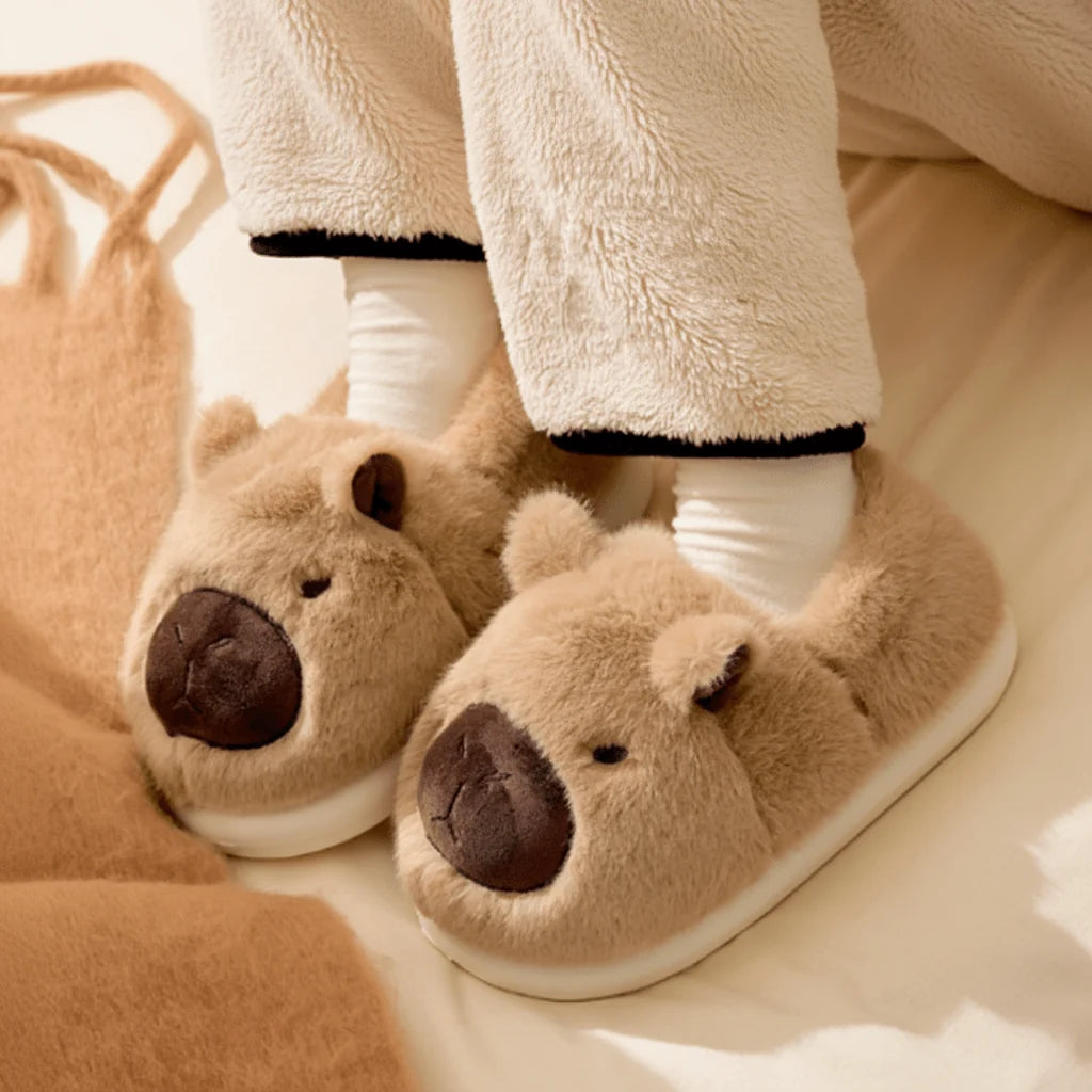 Slippers Plush Capybara Design Non-Slip Sole