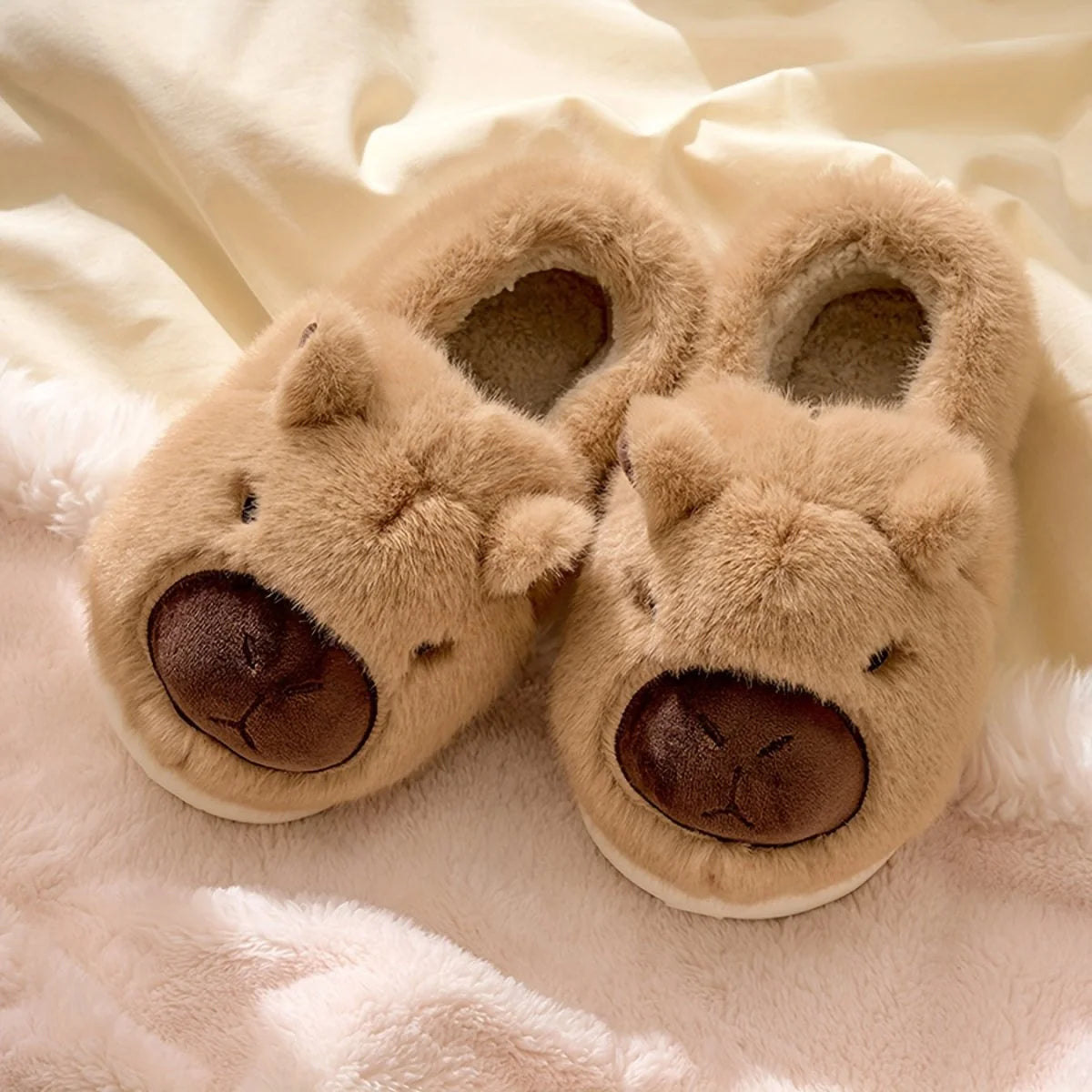 Slippers Plush Capybara Design Non-Slip Sole