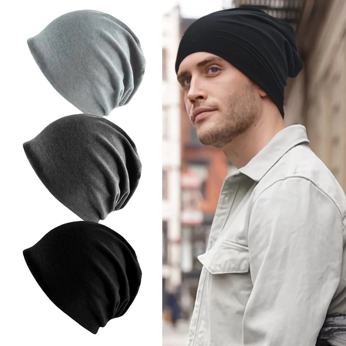 Slouch Beanie Cotton Blend Breathable Stretch Fit