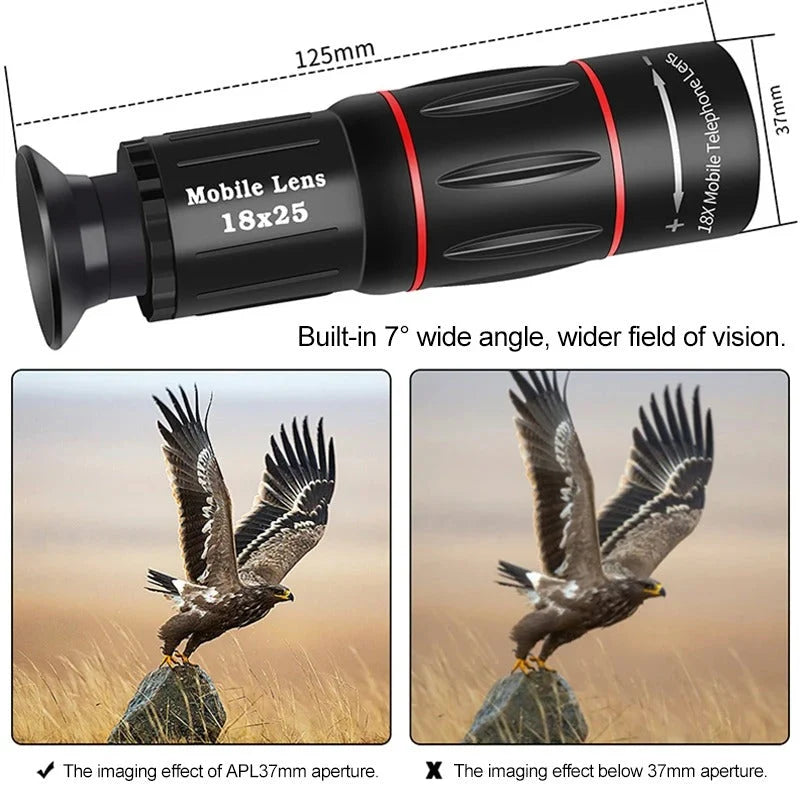 Smartphone Telescope Lens 18X Magnification Aluminum Body