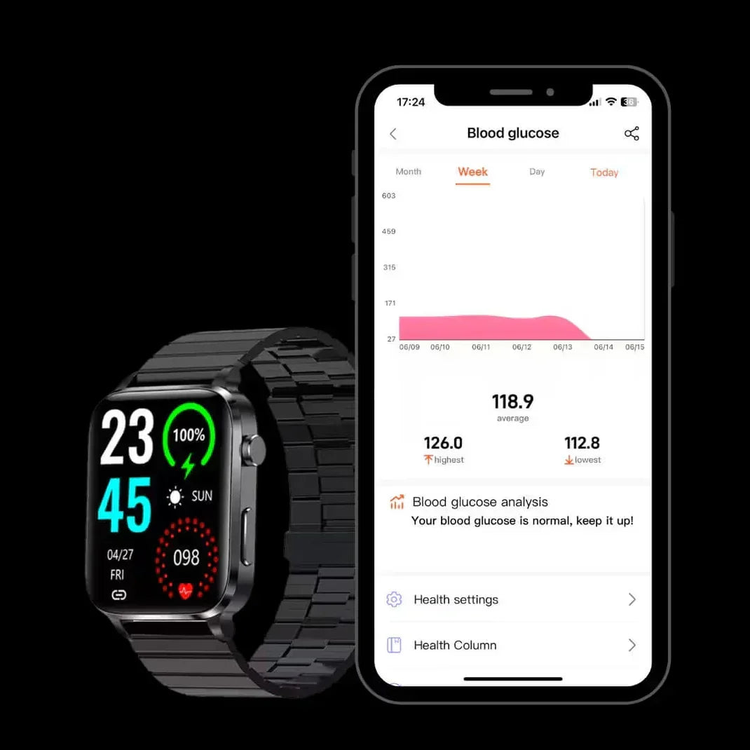 Smartwatch Blood Sugar Tracking Laser Sensor App Connected