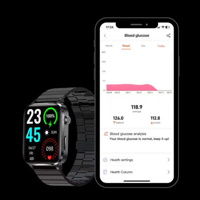 Smartwatch Blood Sugar Tracking Laser Sensor App Connected