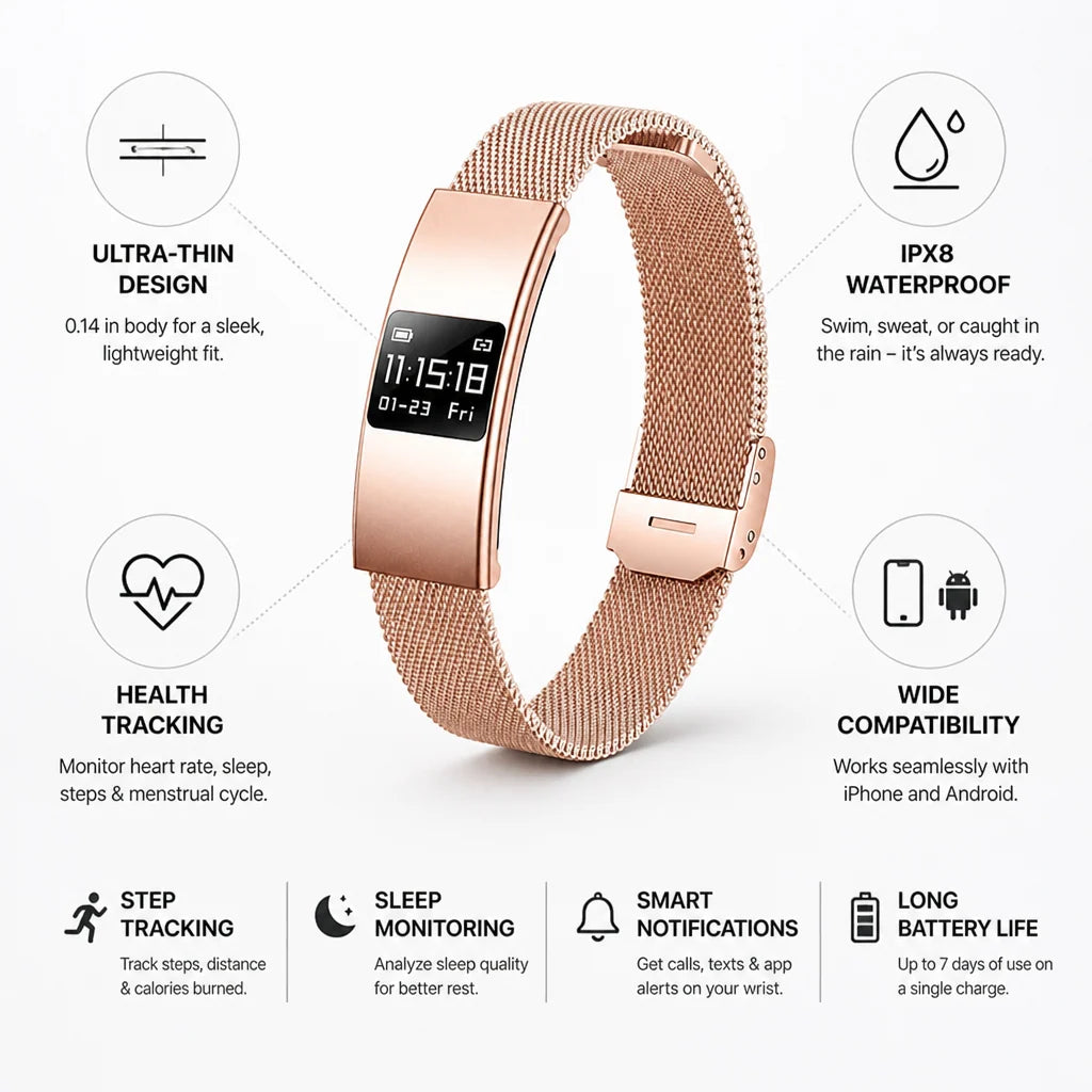 Smartwatch Ultra-Thin IPX8 Water-Resistant Health & Activity Tracking