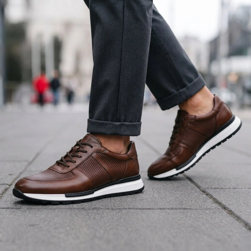 Sneakers Genuine Leather Metal Eyelets & Padded Collar