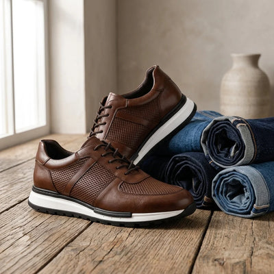 Sneakers Genuine Leather Metal Eyelets & Padded Collar