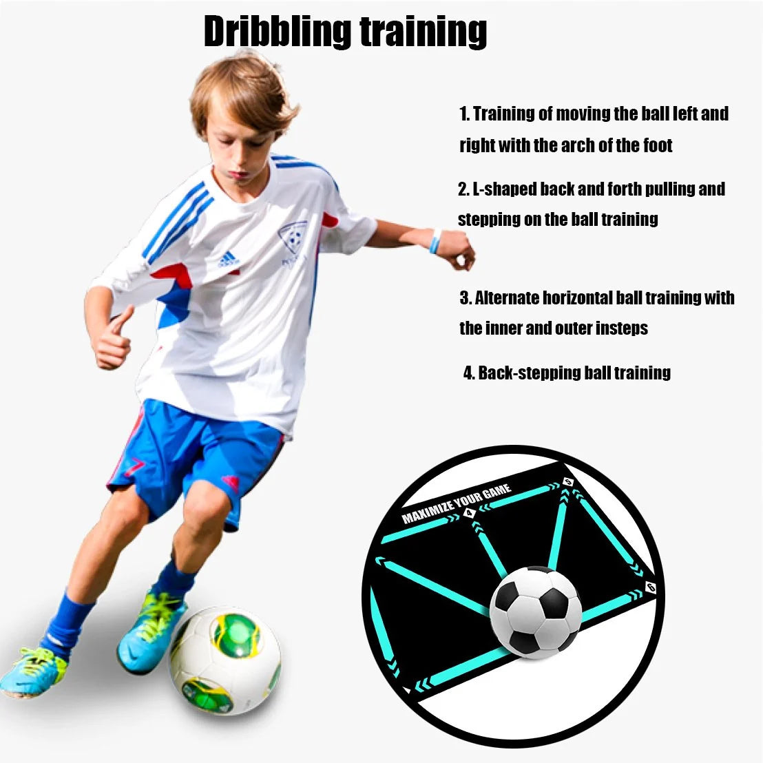 Soccer Training Mat Numbered Grid & 18-Inch Elastic Cord