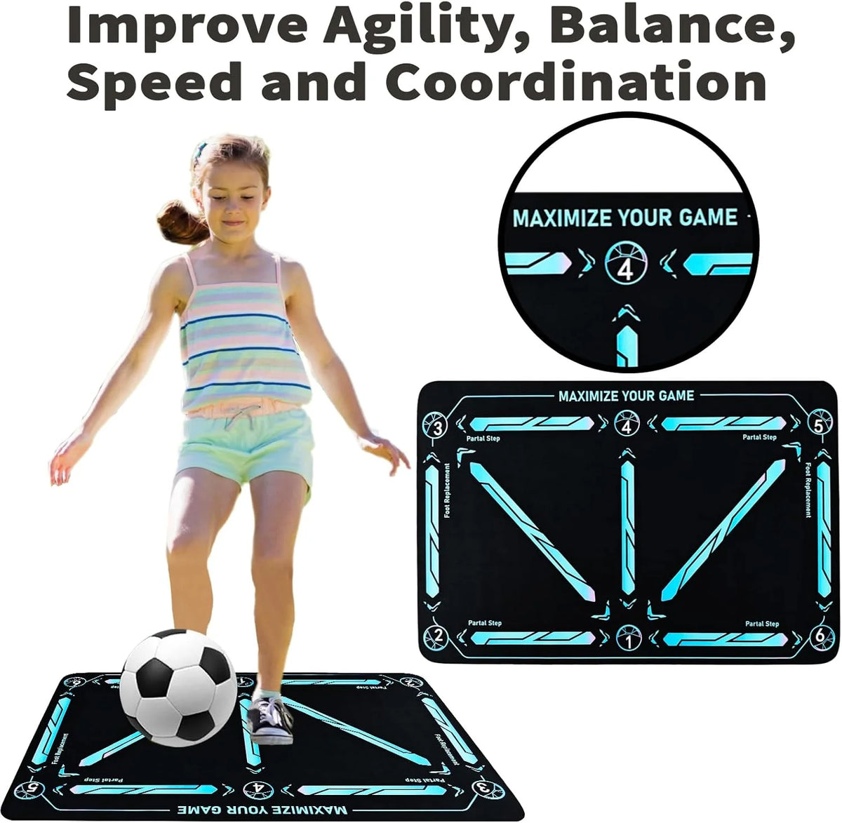 Soccer Training Mat Numbered Grid & 18-Inch Elastic Cord
