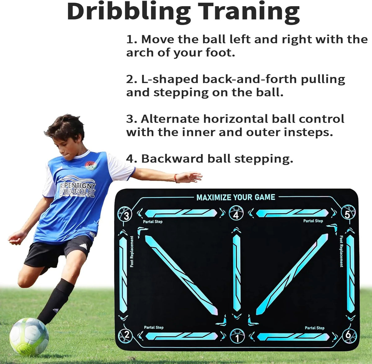 Soccer Training Mat Numbered Grid & 18-Inch Elastic Cord