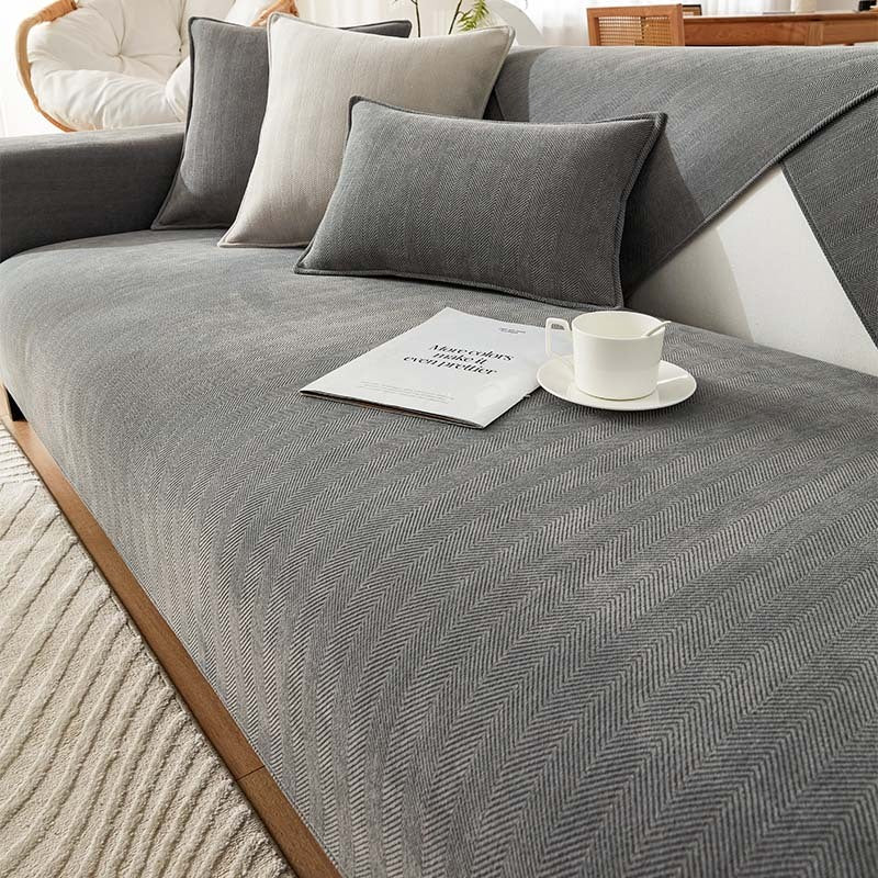Sofa & Armchair Cover Chenille Herringbone Anti-Slip Backing