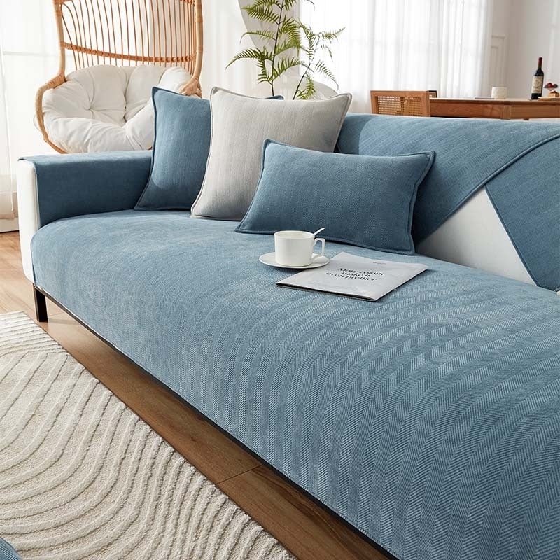 Sofa & Armchair Cover Chenille Herringbone Anti-Slip Backing