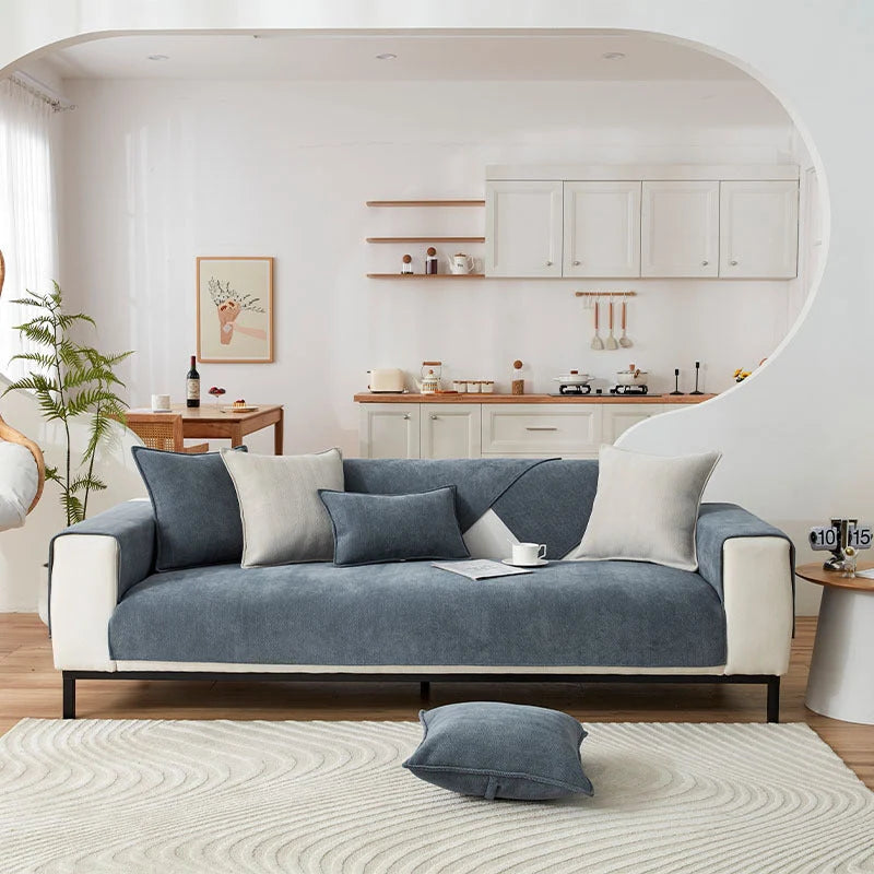 Sofa & Armchair Cover Chenille Herringbone Non-Slip Backing