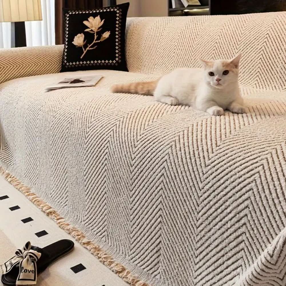 Sofa Cover Herringbone Splash-Resistant Non-Slip Backing