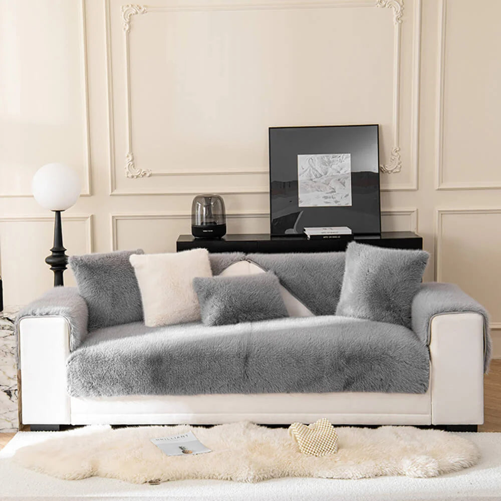 Sofa Cover Plush Faux Fur Non-Slip Machine Washable