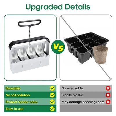 Soil Block Press Rust-Resistant Stainless Steel Interchangeable Inserts