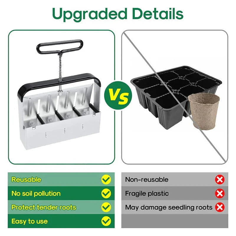 Soil Block Press Stainless Steel Manual Interchangeable Inserts