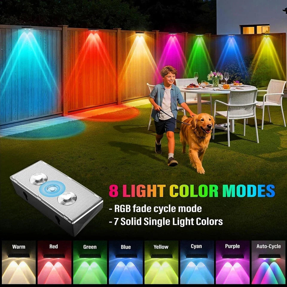 Solar Fence Lights 8-Pack Automatic Dusk Sensor & Multicolor