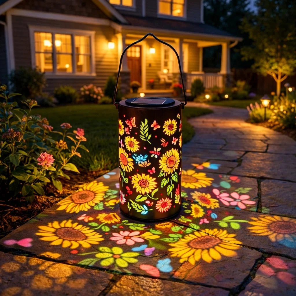 Solar Garden Lantern Flower Projection Weatherproof 8-Hour Runtime
