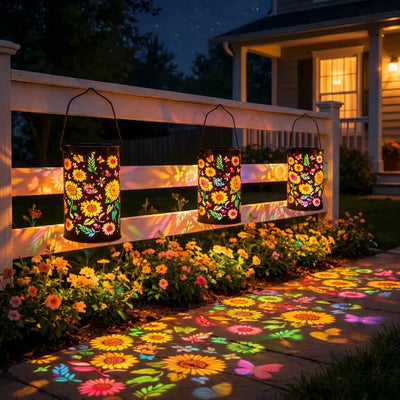 Solar Garden Lantern Flower Projection Weatherproof 8-Hour Runtime