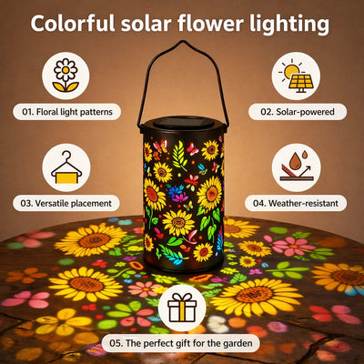 Solar Garden Lantern Flower Projection Weatherproof 8-Hour Runtime