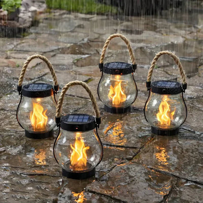 Solar Garden Lantern Realistic Flame USB-C Backup