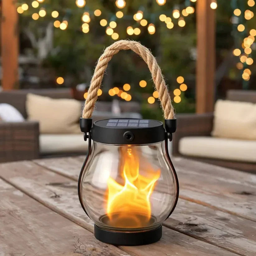 Solar Garden Lantern Realistic Flame USB-C Backup