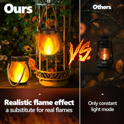 Solar Garden Lantern Realistic Flame USB-C Backup