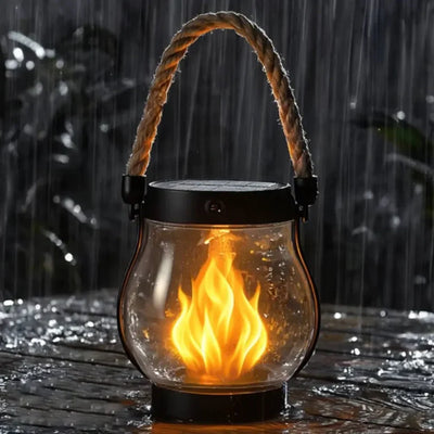 Solar Garden Lantern Realistic Flame USB-C Backup