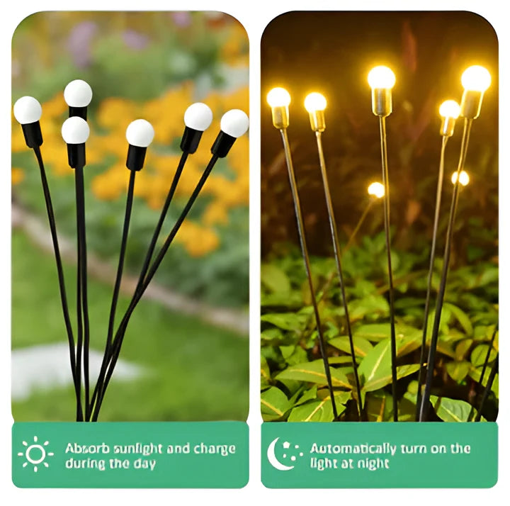 Solar Garden Lights Firefly Flicker Flexible Stems Warm White