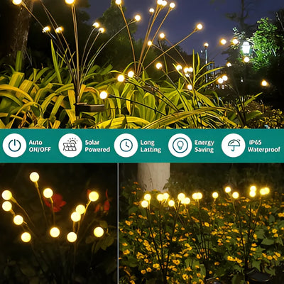 Solar Garden Lights Firefly Flicker Flexible Stems Warm White