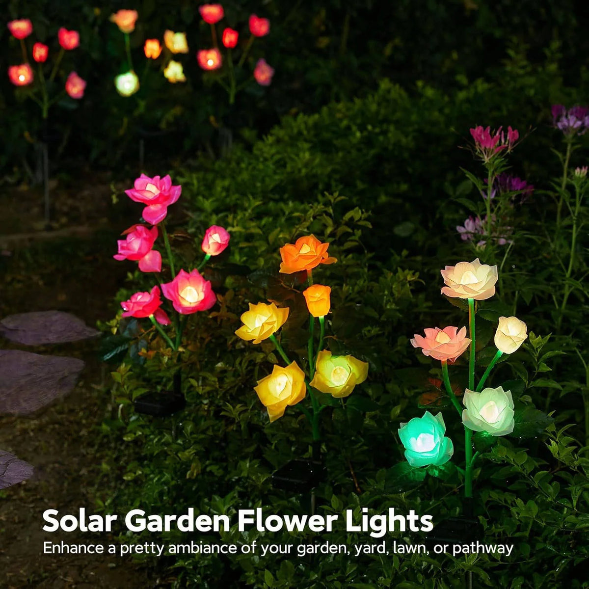 Solar Garden Lights Rose-Shaped Color-Changing IP65