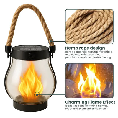 Solar Lantern Realistic Flame Effect USB-C Backup