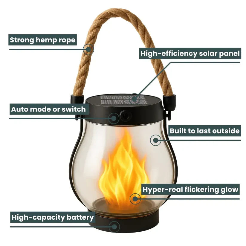 Solar Lantern Realistic Flame Effect USB-C Backup