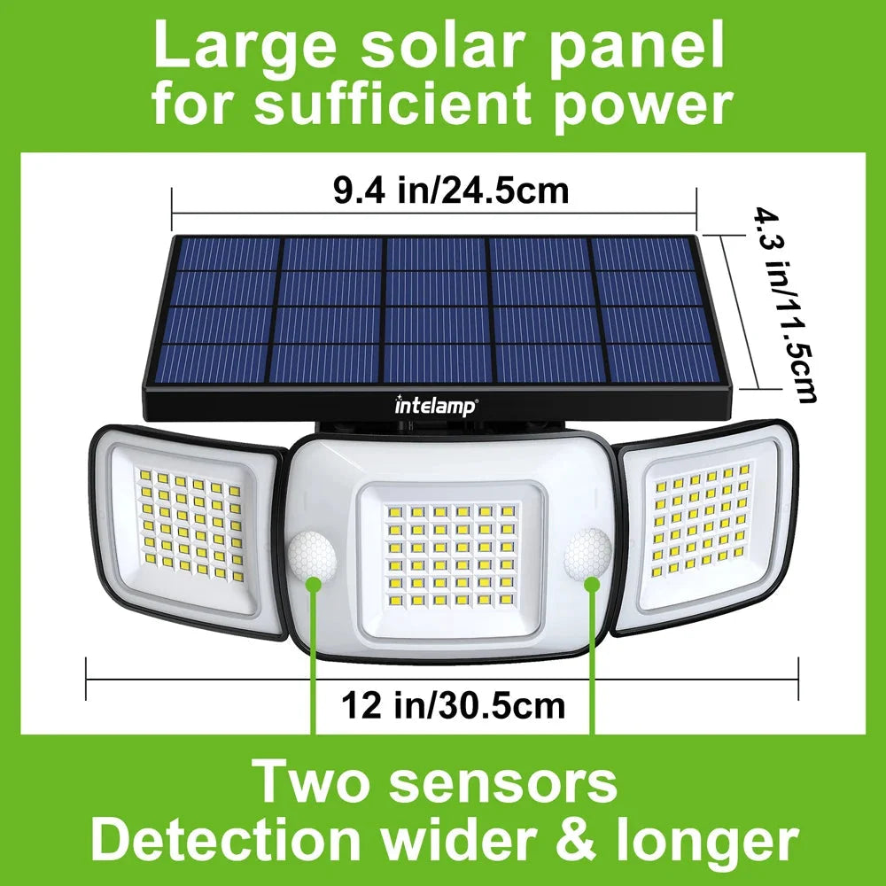 Solar Security Light Motion-Activated Triple Adjustable Heads 1200 Lumens