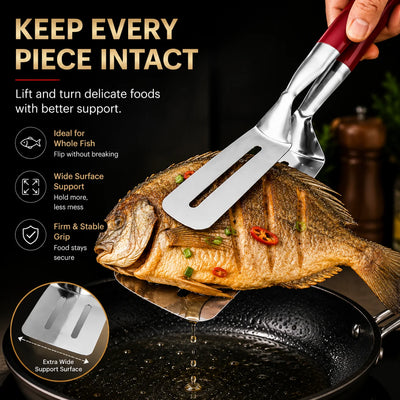 Spatula & Tongs 2-in-1 Heat-Resistant Non-Slip Handle
