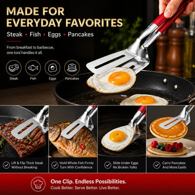 Spatula & Tongs 2-in-1 Heat-Resistant Non-Slip Handle