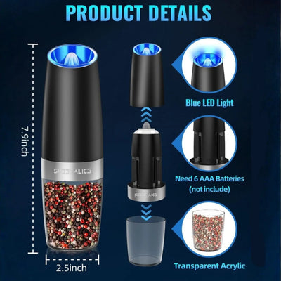 Spice Grinder Gravity-Activated One-Hand Operation Adjustable Coarseness