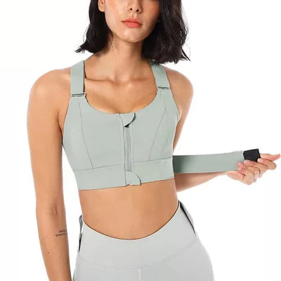 Sports Bra High Support Front Zip Moisture-Wicking