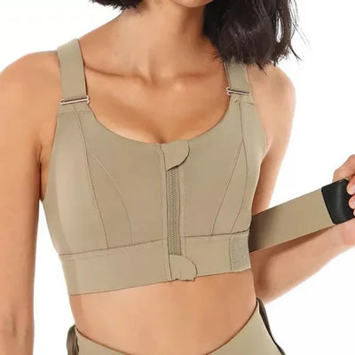 Sports Bra High Support Front Zip Moisture-Wicking
