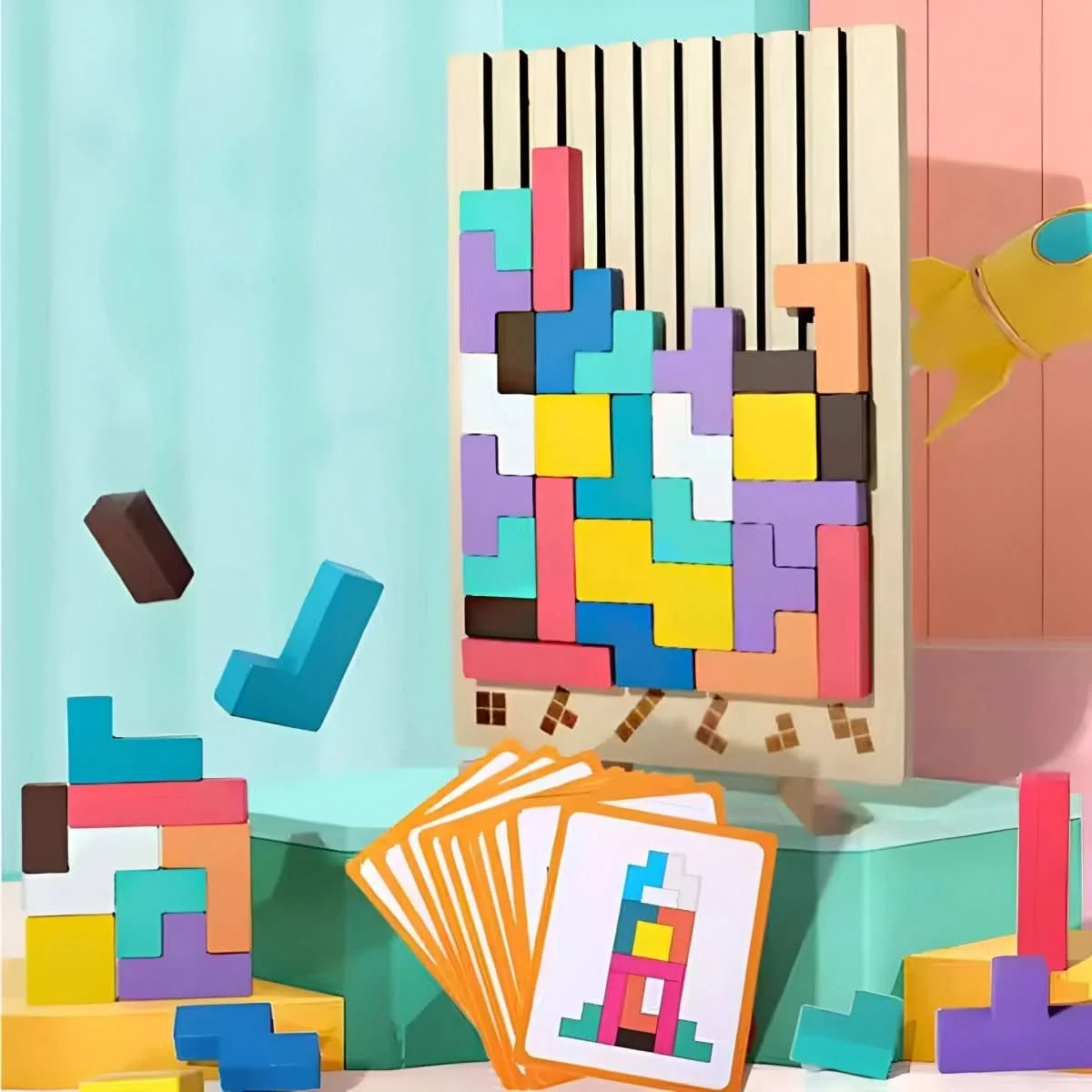 Stacking Puzzle Wooden Colorful Non-Toxic Blocks