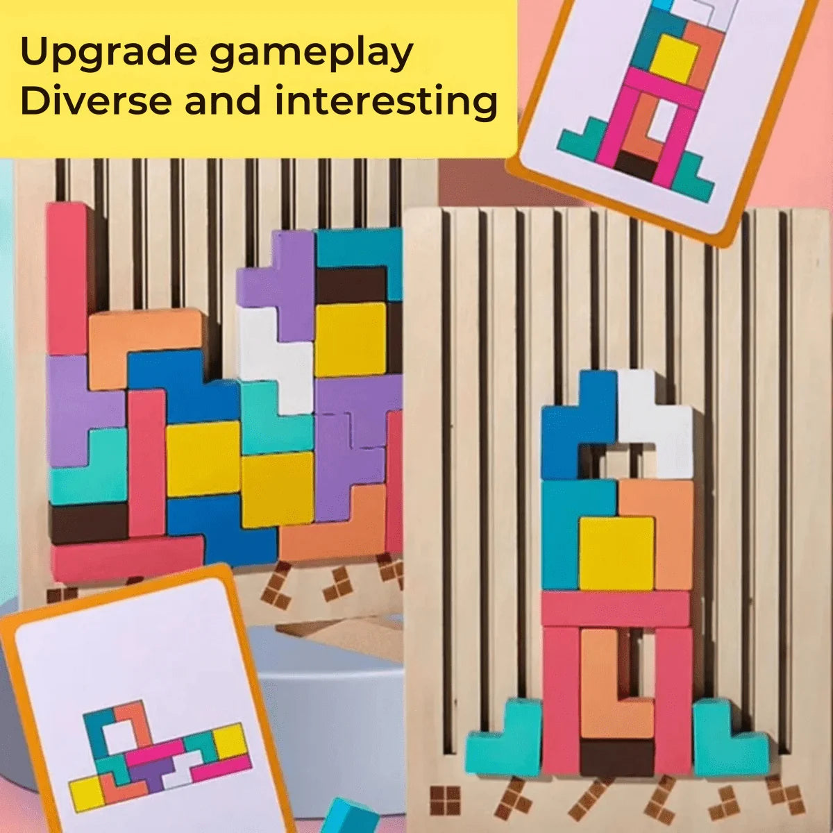 Stacking Puzzle Wooden Colorful Non-Toxic Blocks