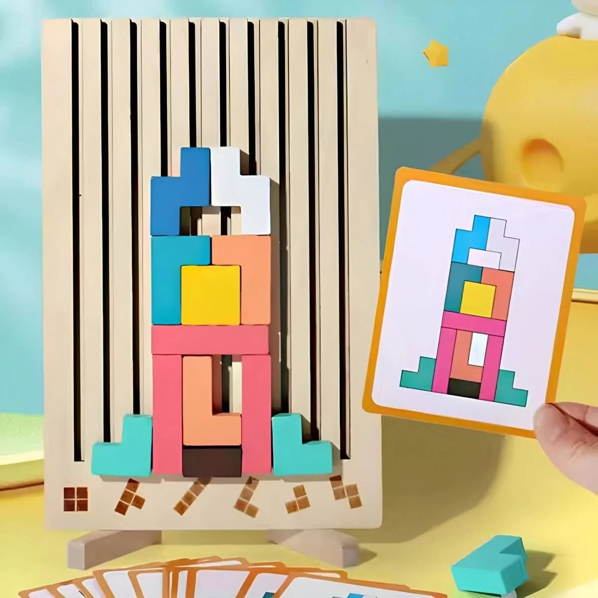 Stacking Puzzle Wooden Colorful Non-Toxic Blocks