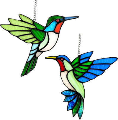 Stained Glass Suncatcher Copper-Foiled Bird Set Of 2