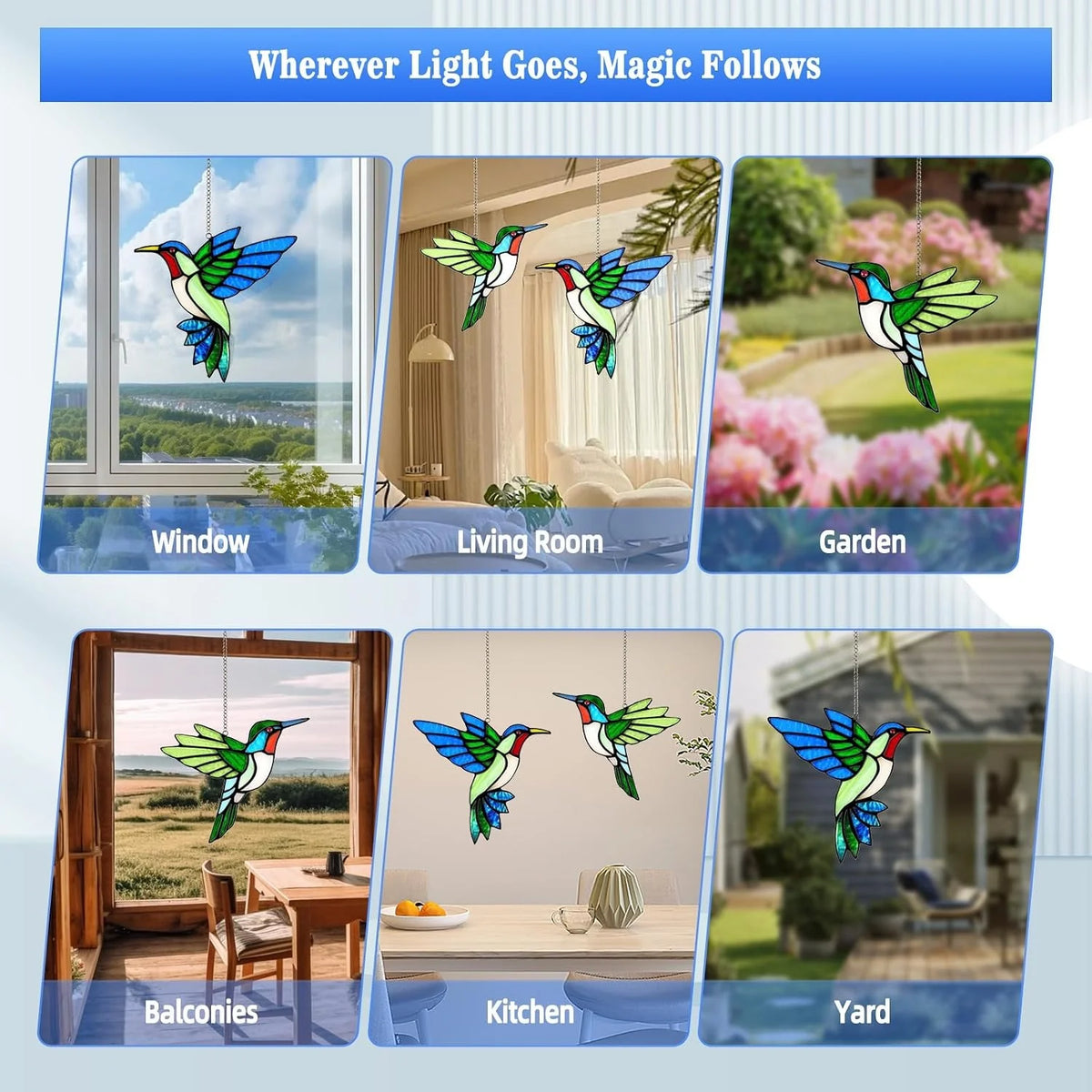 Stained Glass Suncatcher Copper-Foiled Bird Set Of 2