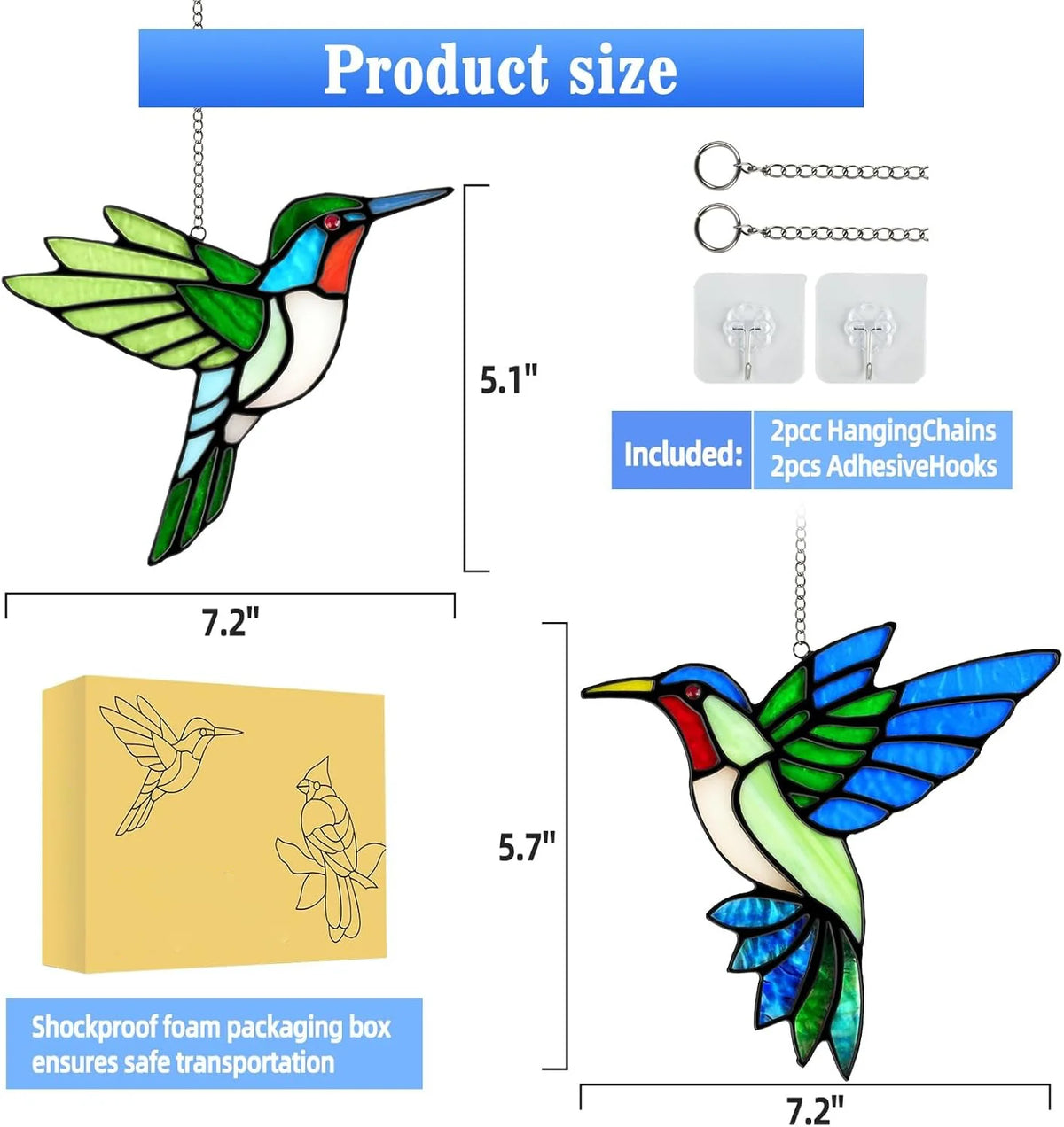 Stained Glass Suncatcher Copper-Foiled Bird Set Of 2